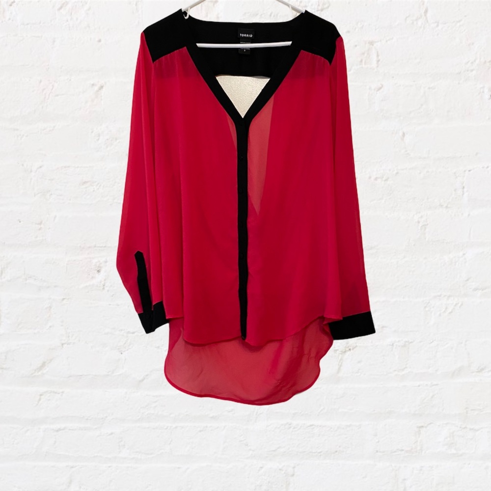 Torrid Fuchsia Colorblock Draped Back Blouse, 1x - image 4